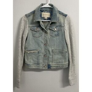 Anthropologie Pilcro and the Letterpress Embroidered Denim Jacket Terry Sleeve S